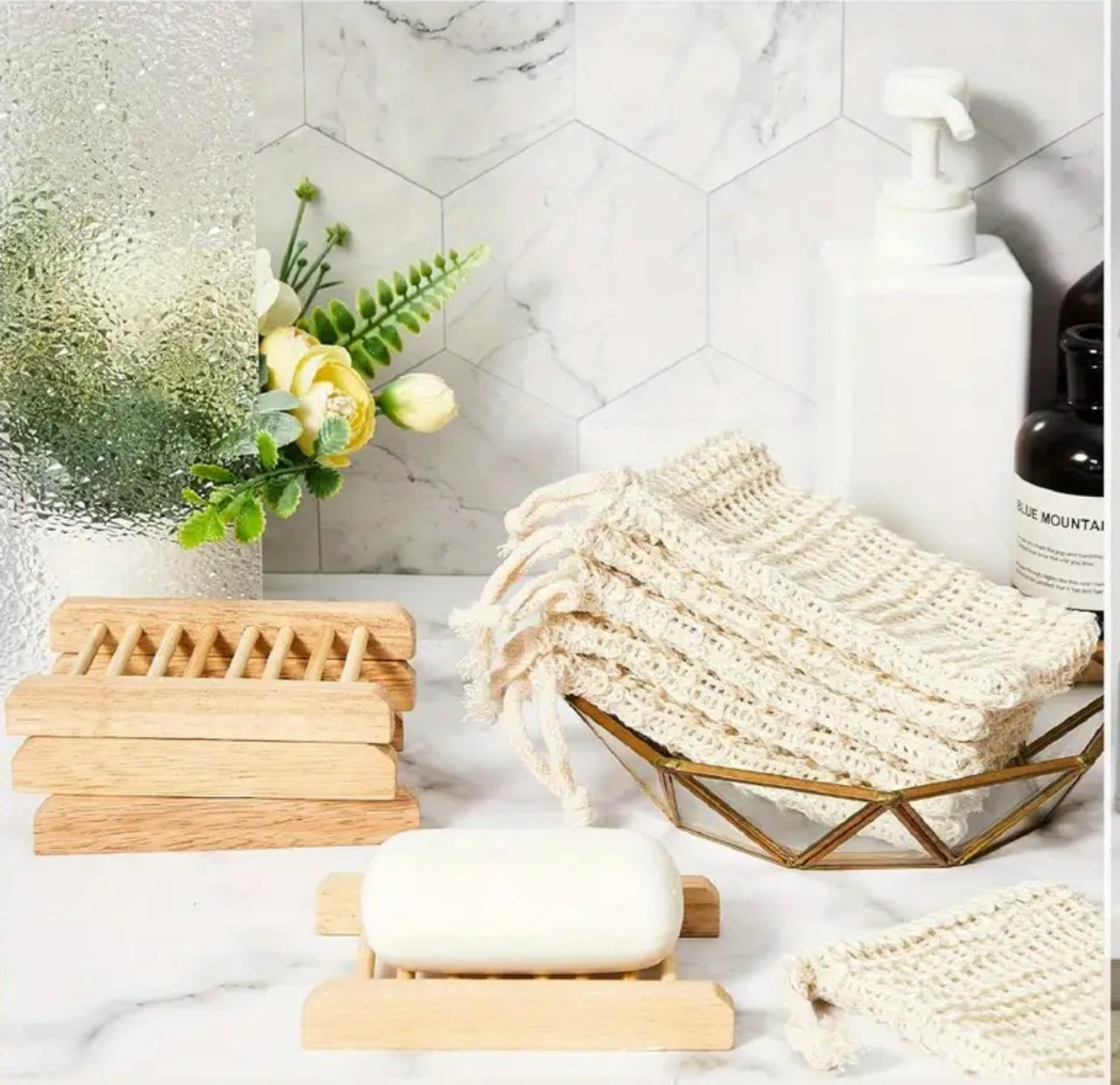 Sisal Soap Saver & Bamboo Holder Set