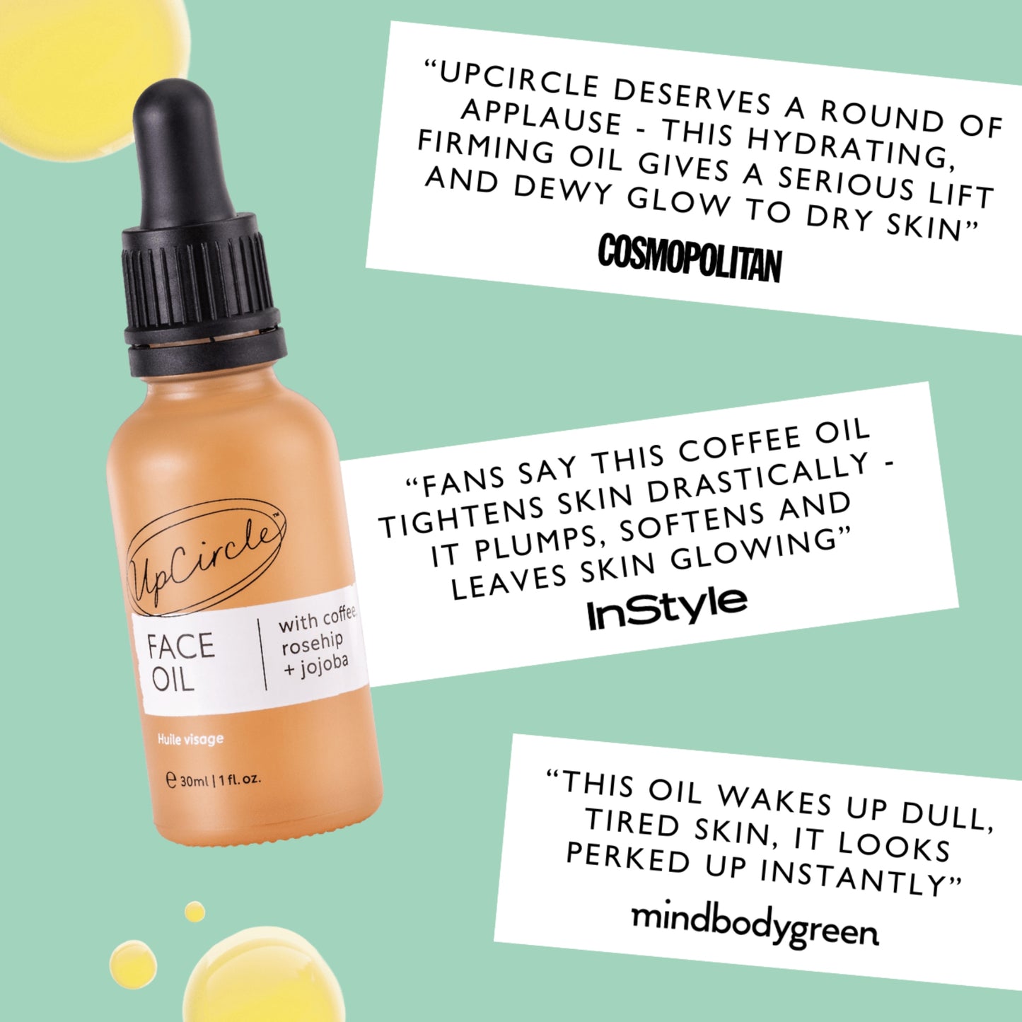 Collagen Boosting Organic Face Oil with Coffee, Rosehip + Jojoba