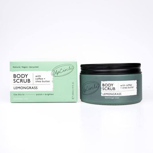 Eco Friendly Lemongrass Body Scrub with Coffee + Shea Butter